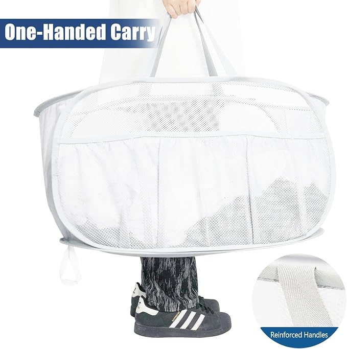 Collapsible Laundry Baskets, Upgrade Pop Up Laundry Hamper with Convenient Bags, Foldable Laundry Basket Mesh Light Weight, Easy to Carry Clothes Hampers for Laundry, Dorm, Toys, Travel 4 Pack
