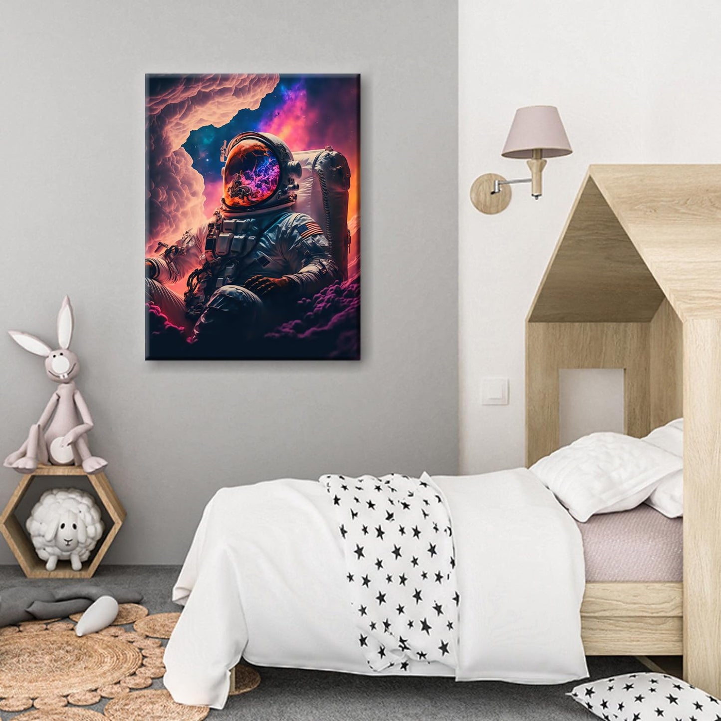 Framed Astronaut Wall Art Space Pop Culture Graffiti Street Art Painting Pictures Wall Decor Canvas Prints Modern Gifts For Man Artwork Space Boys Room Home Decor For Bedroom Living Room Office