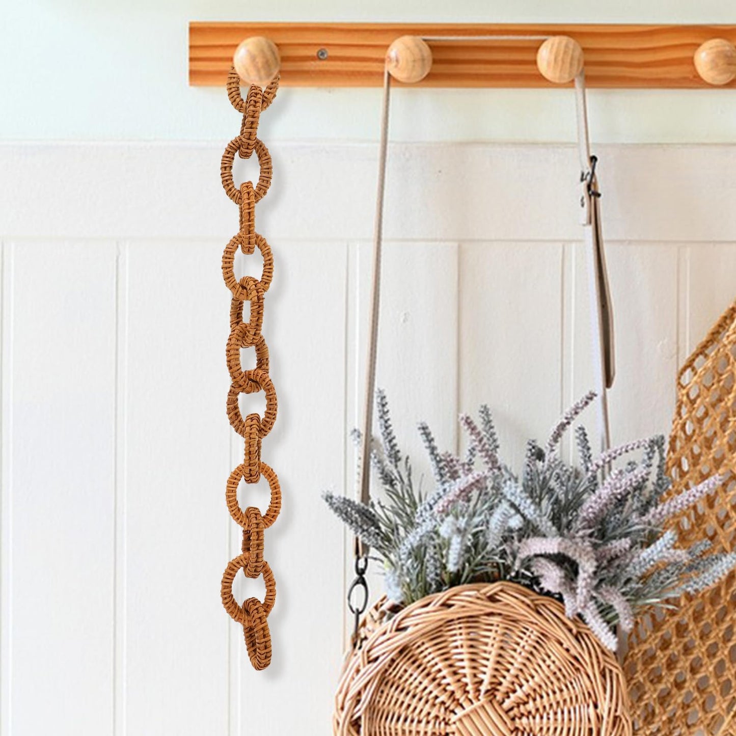 FOMIYES Rattan Woven Chain Link Decor 16.92In Rustic Decorative Chain for Wall Hanging Coffee Table Decoration Boho Style Home Art Craft