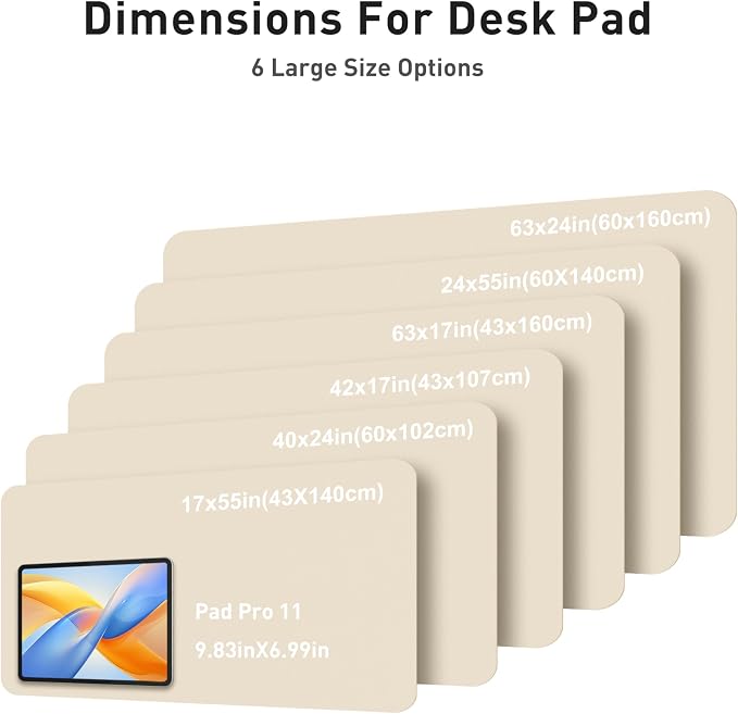 Aothia Faux Leather Desk Mat - Large Mouse Pad, Non-Slip PU Leather Blotter, Waterproof Writing Surface for Office and Home (Beige, 63" x 17")