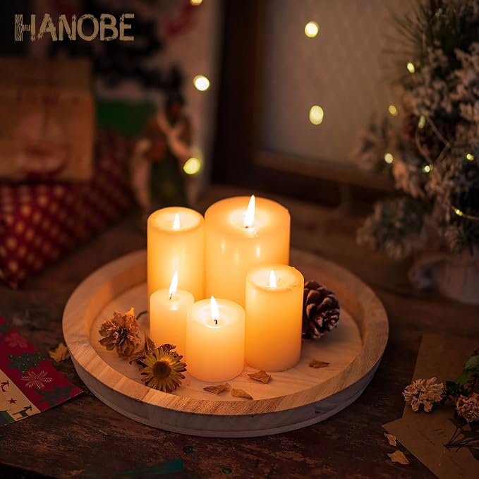 Hanobe Wood Decorative Tray：Set of 2 Round Unfinished Wooden Craft Trays DIY Ottoman Serving Tray Centerpiece Candle Holder Trays for Kitchen Countertop Crafts Art Home Decor Montessori Activity