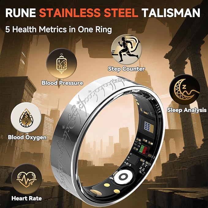 Ultra Smart Ring for Women Men,Health Fitness Tracker with Sleep/Blood Pressure/Oxygen Monitoring, Heart Rate & Activity Tracking,IP68 Waterproof, 5+Day Battery,No Subscription Fee 1-Silver 11