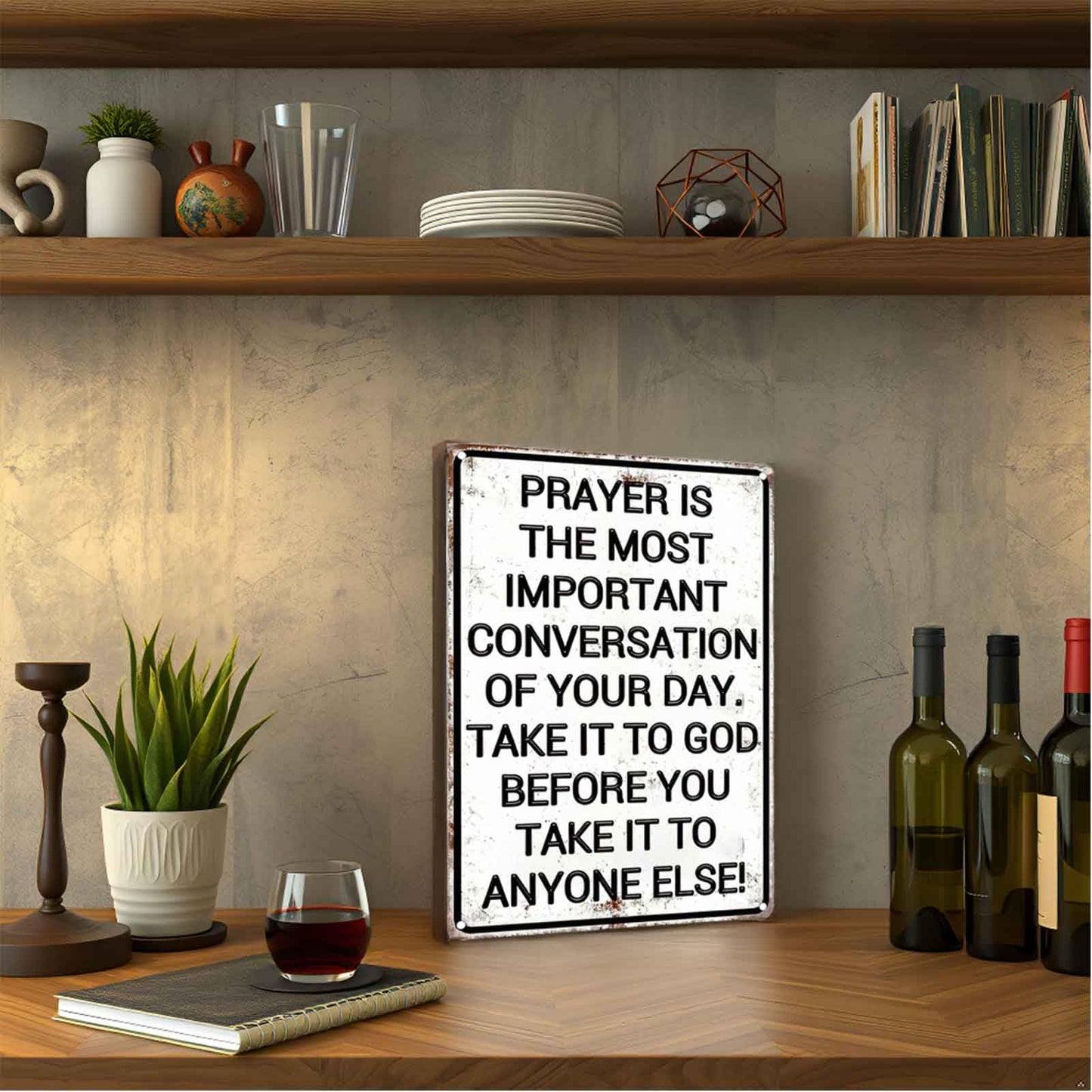 Christian Prayer Metal Wall Art Prayer Is The Most Important Conversation Decor Painting Pictures Black white Signs posters Prints for Interior Outdoor Room Home Nook Study Decoration 8x12In