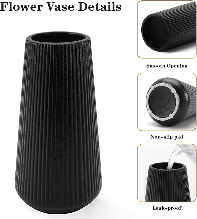 Black Ceramic Vase, GUKJOB Cute Flower Vase for Pampas Grass, Home, Living Room, Dining Table, Farmhouse, Office Decor, Bedroom, Table, and Kitchen Shelf (XL Black)