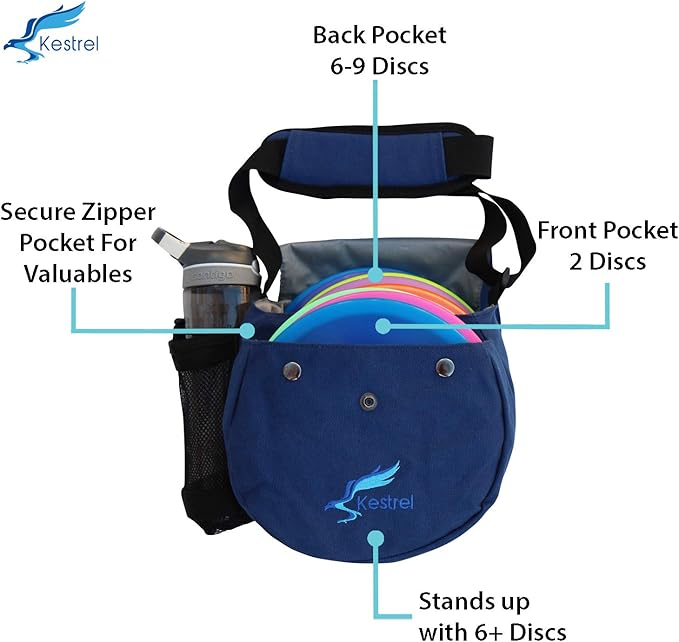 Kestrel Black Disc Golf Bag - Fits 6-10 Golf Discs + Bottle - For Beginner & Advanced Golfers - Extremely Durable Canvas - Frisbee Golf Bag - Small Sling/Shoulder Disc Golf Bag For Men & Women