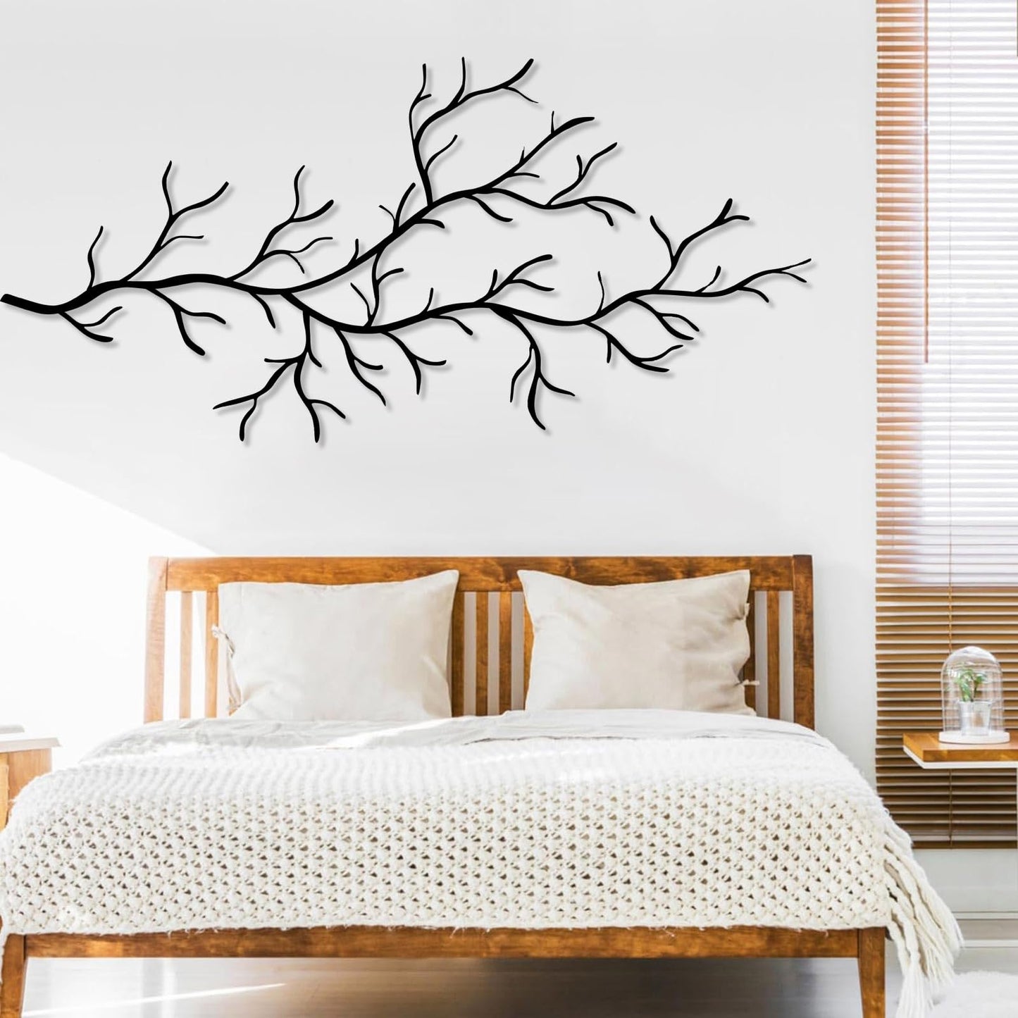 LARNT Metal Tree Branch Wall Art, Modern Nature Inspired Wall Decor, Tree Branch Wall Decor, Nature Sculpture, Nature Room Decor (Silver, 28"x59"|71x150cm)