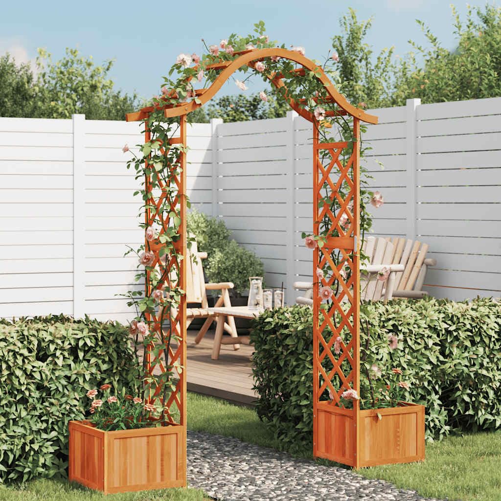 Wooden Garden Arch with Integrated Planters, Solid Firwood Pergola for Climbing Plants, Decorative Entrance Trellis for Backyard, Patio, and Lawn