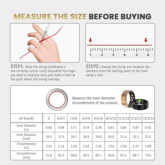 Smart Ring for Women Men, Health Tracker with Heart Rate/Blood Oxygen/Blood Pressure/Sleep Monitoring/Step Counting, IP68 Waterproof Fitness Ring, No App Fees for iPhone & Android (Silver, 7#)