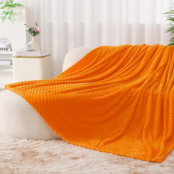 Zyrah Orange Fleece Twin for Couch Super Soft Twin Blanket 3D Imitation Turtle Shell Jacquard Decorative Cozy Blankets for Sofa Chair Bed 60x80 Inches