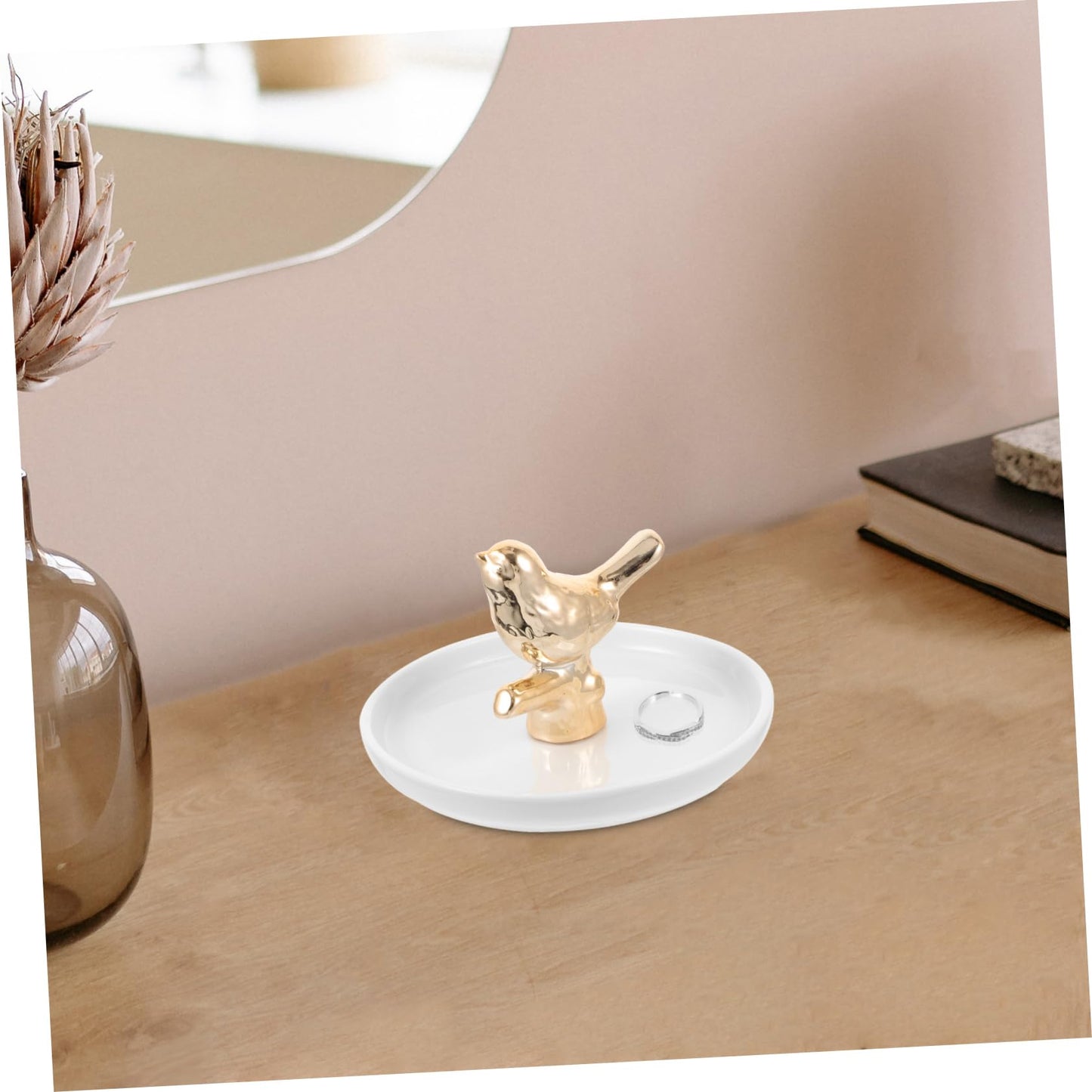 JECOMPRIS Unique Ceramic Jewelry Dish Ring Holder Tray White Tray for Wedding Decor