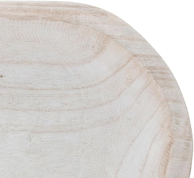 Bloomingville Hand-Carved Paulownia Wood Bowl with Whitewashed Finish
