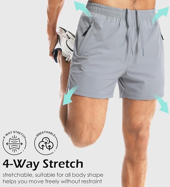 Aolesy Men's Gym Shorts Linerless & Liner - 5" Quick Dry Workout Running Shorts with Zip Pockets Sports Athletic Shorts