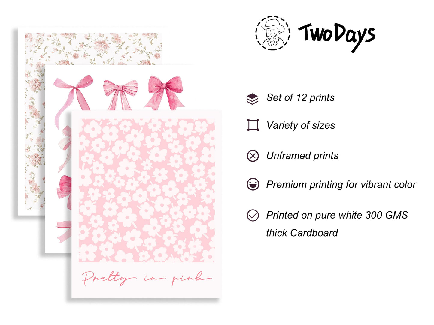 TwoDays Pink Coquette Room Decor Aesthetic, Light Pink Bows Wall Art Posters, Trendy Pictures for Girls Dorm, Funky Girly Prints for Bedroom. (Multi Sizes, 8" X 10" Largest, Set of 12, UNFRAMED)