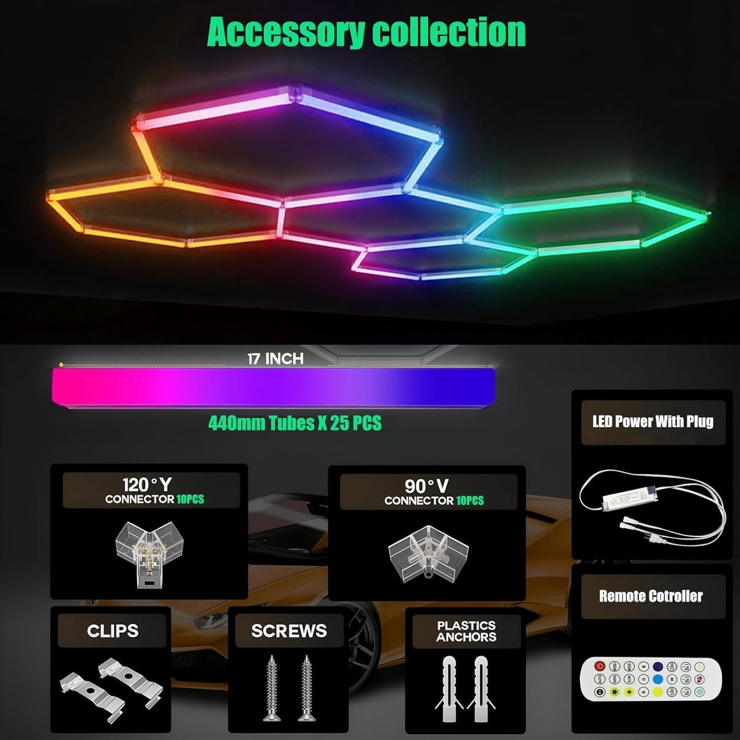 ZTANHOUSE 25Pack RGB Hexagon led Garage Lights,5 Hexagon Light with Multi Color,Dimmable&Speed Adjustable RGB Hex Wall Lights,DIY Design for Remote Control & Smart App Control Music Modes