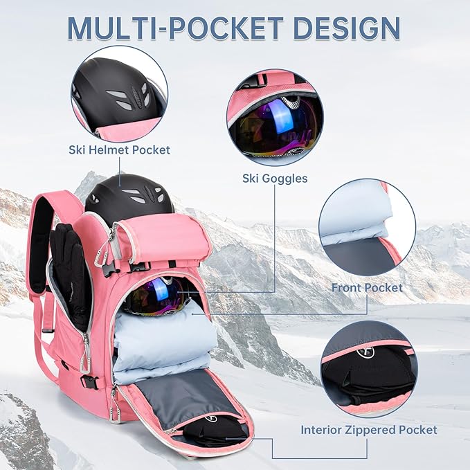 Ski Boot Bag, 50L Ski Boot Travel Backpack for Skis, Snowboard & Accessories, Waterproof Padded Ski Boot Bag Backpack