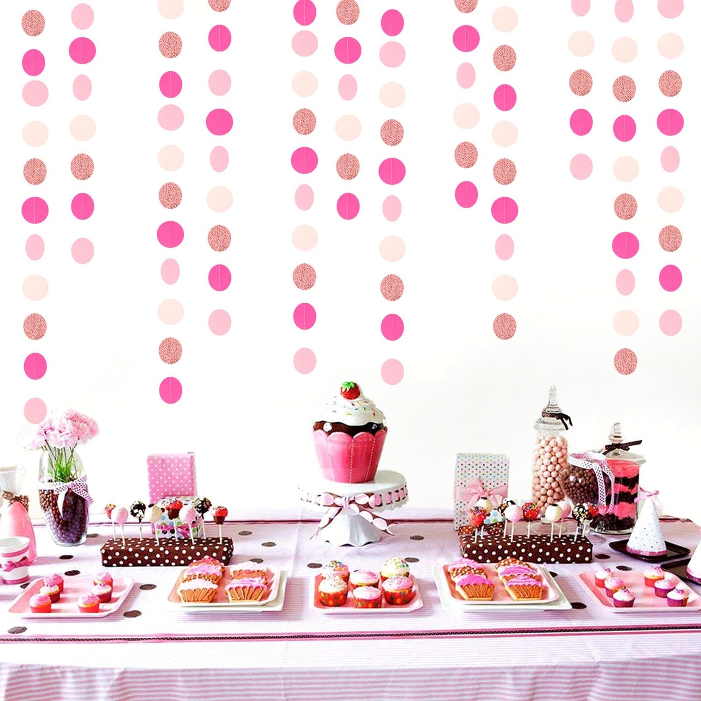 Hot-Pink Rose-Gold Party Decorations Garland - 52ft Wedding Bridal Shower Hanging Decoration Streamers Banner,Baby Girl Birthday Bachelorette Engagement Mohters Valentines Day Brunch Decor Panduola