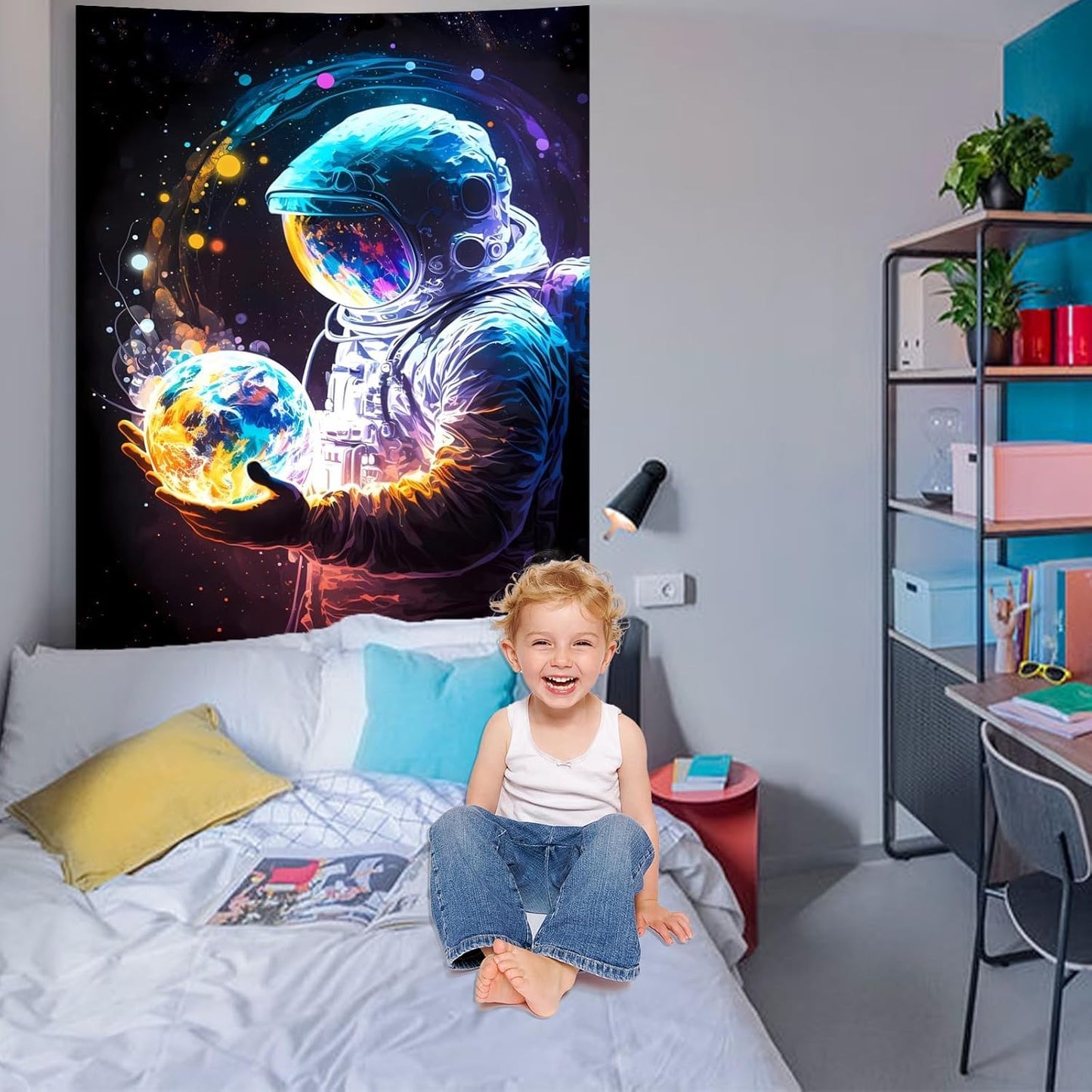Atrippy Astronaut Space Tapestry for Bedroom, Cool Galaxy Planet Wall Hanging, Fantasy Outer Spaceman Room Decor Art Poster Aesthetic for Boys Men Guys College Dorm Living Room 40in×60in