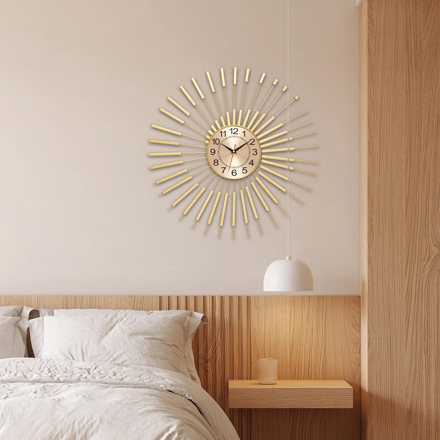 Large Wall Clocks for Living Room Decor 24 Inch Gold Starburst Wall Clock, Silent Non-Ticking Metal Wall Clocks Battery Operated, Mid Century Boho Farmhouse Modern Art Decor for Bedroom Office