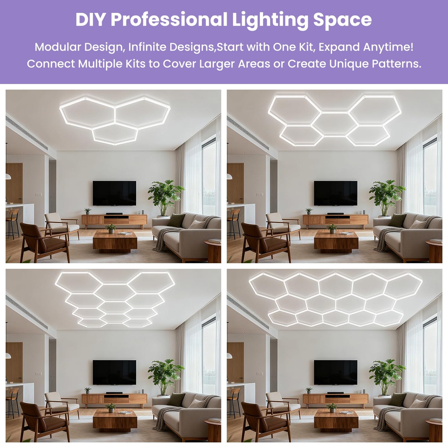 X-Litall Hexagon Garage Led Lights Dimmable- Hexagon LED Lights, 6500K 17280LM Car Ceiling Detailing Shop Lights for Garage, Basement, Workshop, Warehouse, Gym, Barber, Auto Beauty Shop 5-Pack