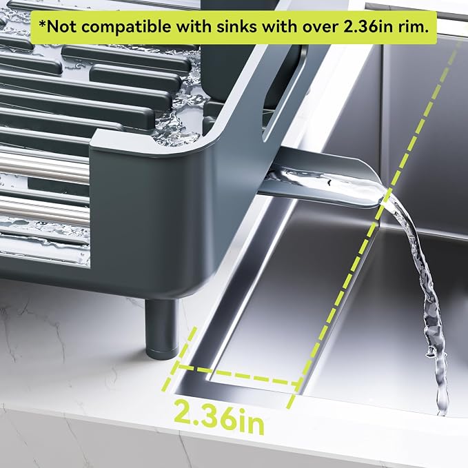 Urackify Stainless Steel Dish Drying Rack - Dish Drainer for Kitchen Counter, Extendable Drainboard with Foldable, Space-Saving Cup & Bowl Organizer, Includes Knife and Utensil Holder, Matte-Green