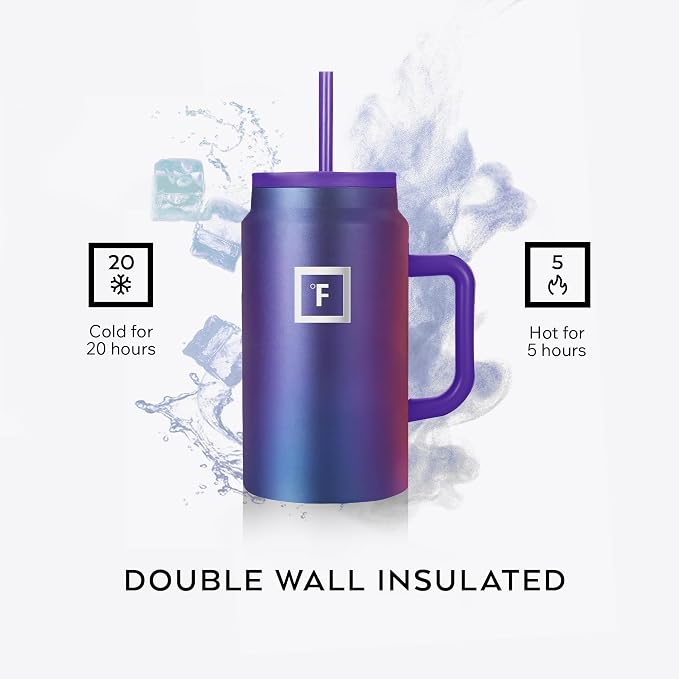 IRON °FLASK Co-Pilot Insulated Mug w/Straw & Flip Cap Lids - Cup Holder Bottle for Hot, Cold Drink - Leak-Proof - Water, Coffee Portable Travel Mug - Sage, 50 Oz