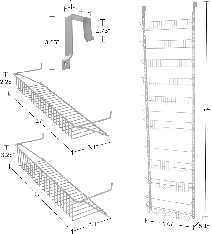 Home-Complete Over the Door Organizer - 9-Tier Hanging Wall Rack for Bathroom or Kitchen Organization - Pantry Organization and Storage (Platinum)
