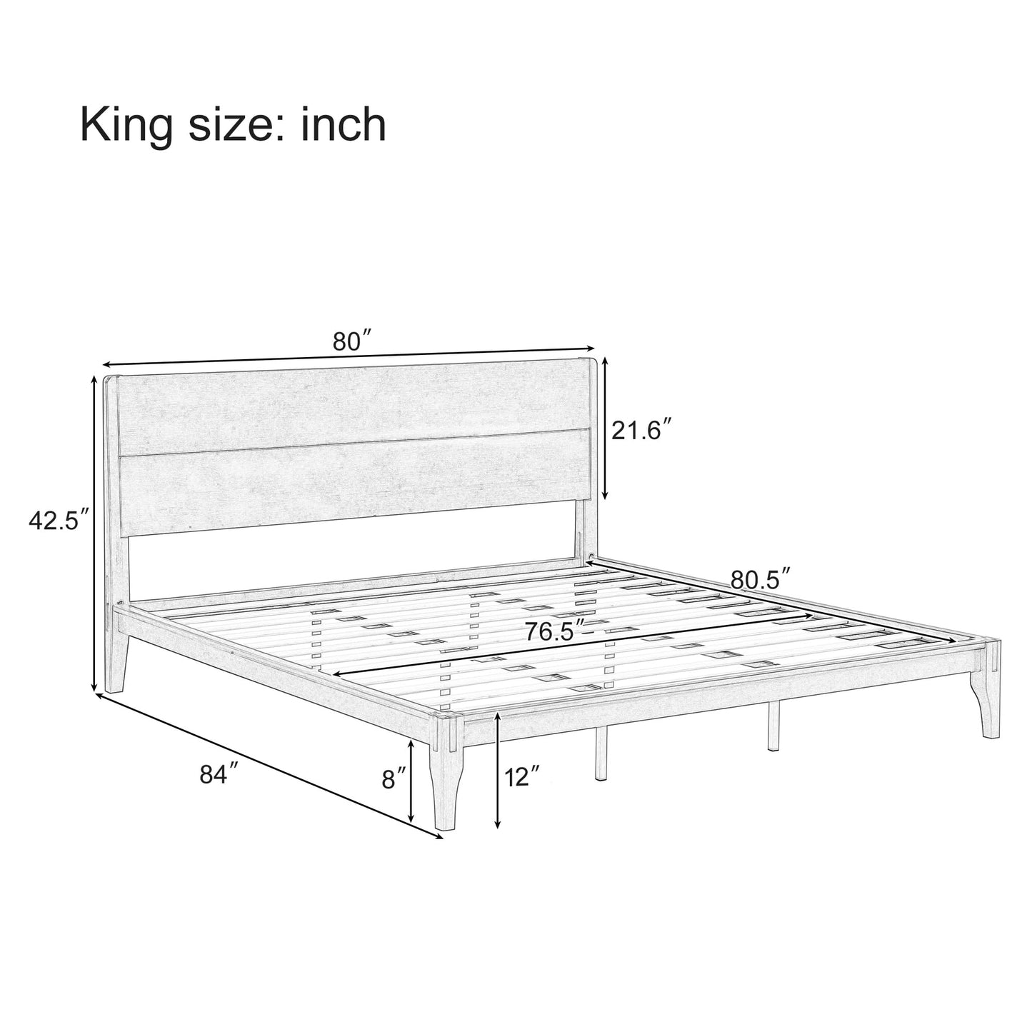 Merax King Size Bamboo Platform Bed, Mid-Century Modern Bed Frame with Tall Headboard, Solid Sustainable Bedframe King-Size, Wood Slat Support, No Box Spring Needed, Easy Assembly, Natural