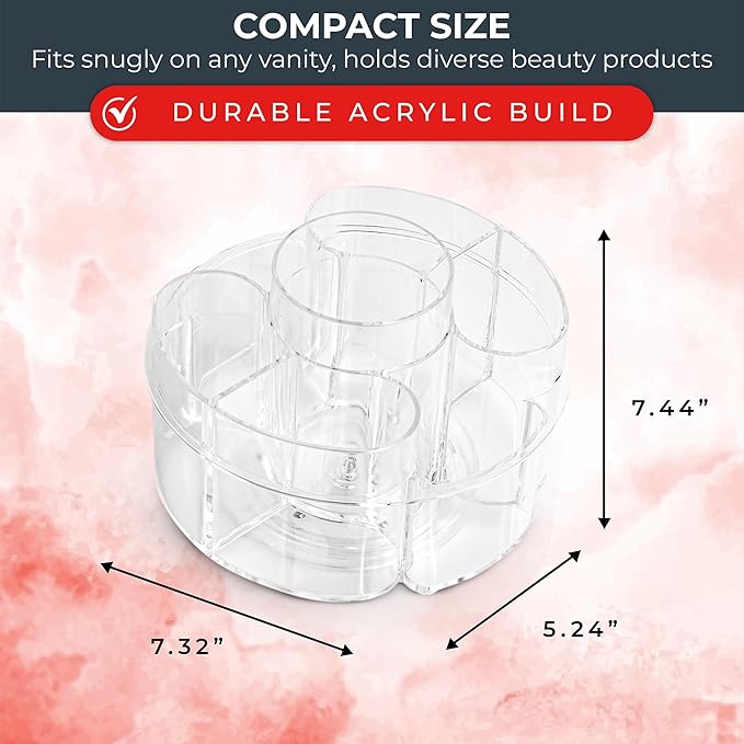 Masirs Small 360 Rotating Makeup Organizer - Mini Yet Spacious Cosmetic Storage Solution with Multiple Compartments - The Perfect Spinning Make-Up Caddy for Vanity or Bathroom Counter (Round - Clear)