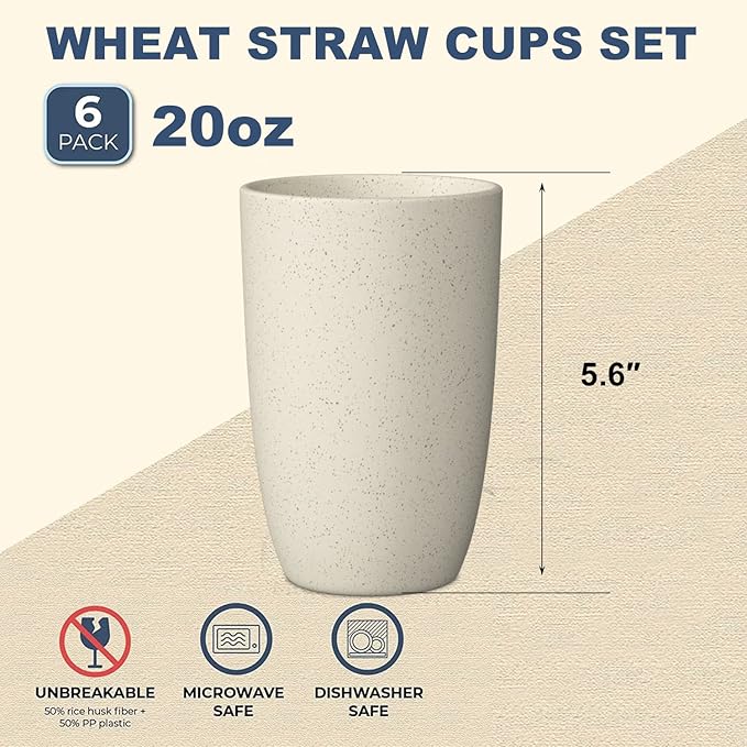 Wrova Wheat Straw Cups 8 PCS Good Alternative to Plastic Reusable Cups 20 oz Unbreakable Drinking Cup Reusable Dishwasher Safe Water Plastic Glasses Colorful Series