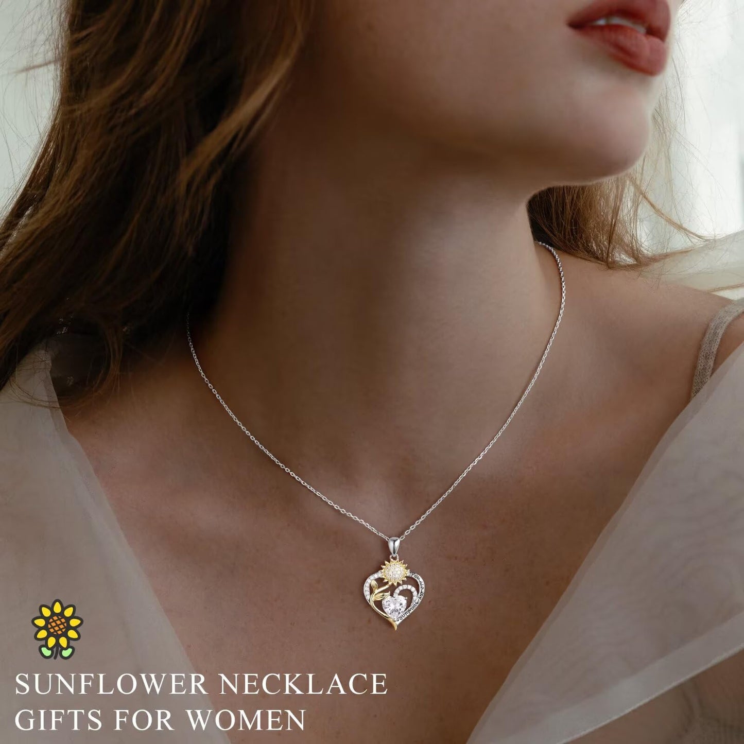 Iefil Mothers Day Gifts for Wife - 925 Sterling Silver Sunflower Necklace May Simulated Emerald Necklace Birthday Mothers Day Gifts for Mom Daughter