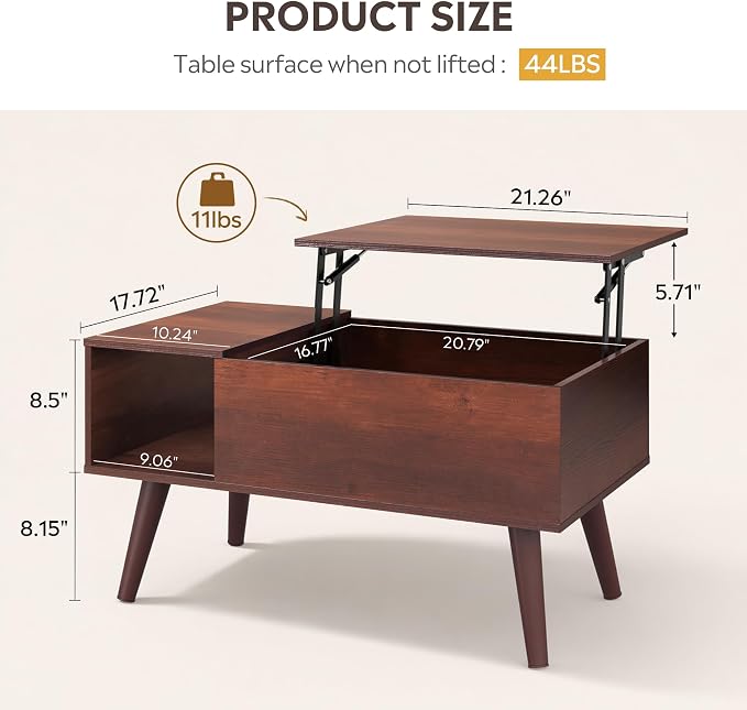 WLIVE Coffee Table for Living Room, Small Coffee Table with Storage, Lift Top Modern Wooden Dining Center Table with Storage Shelf & Hidden Compartment, 31.5" Espresso