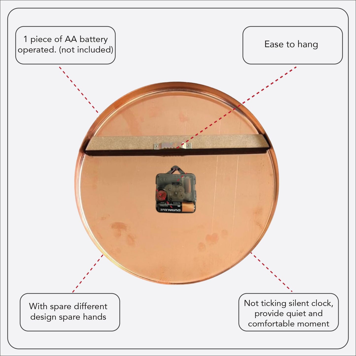 nooc art Handmade Pure Copper Wall Clock for Home Decoration, Decor Clock for Living Room, Bedroom and Kitchen, Rustic Decorative Mural Clock Art for Farmhouse (Circles of Time, 11)