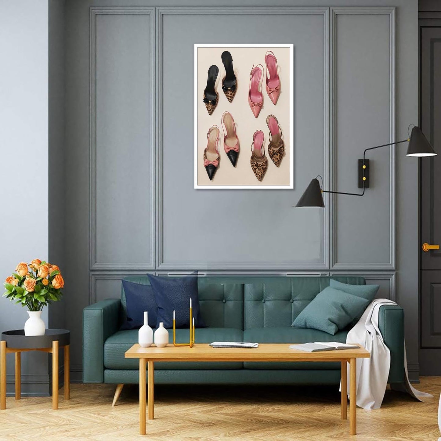 Pink Heel Leopard Posters Trendy Bow Leopard Heels Canvas Wall Art Coquettish Preppy Girly Decor Pink Sexy Aesthetic Prints Painting For Dormitory Bedroom Apartment 12x16in Unframed