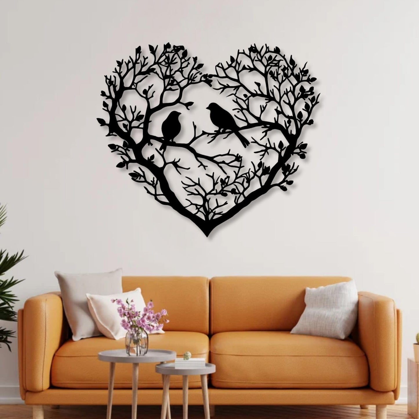 huefoam Bird Metal Wall Art, Heart Metal Wall Art, Birds on a Branch Wall Decor, Heart Wall Decor for Living Room, Bedroom, Bathroom (Black, 28"×24"/70×61cm, metal art wall decor)