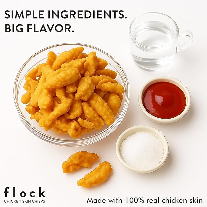 Flock Keto Chicken Skin Chips | Salt and Vinegar Flavor | Low Carb, High Protein, Sugar Free, Gluten Free Fried Chicken Skins for People | (1oz) 8-Pack Crispy Flock Chips