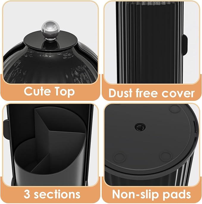 YOOLENS Makeup Brush Holder with Lid 360 Rotating Clear Dustproof Make Up Organizers for Vanity Bathroom Countertop, All Black