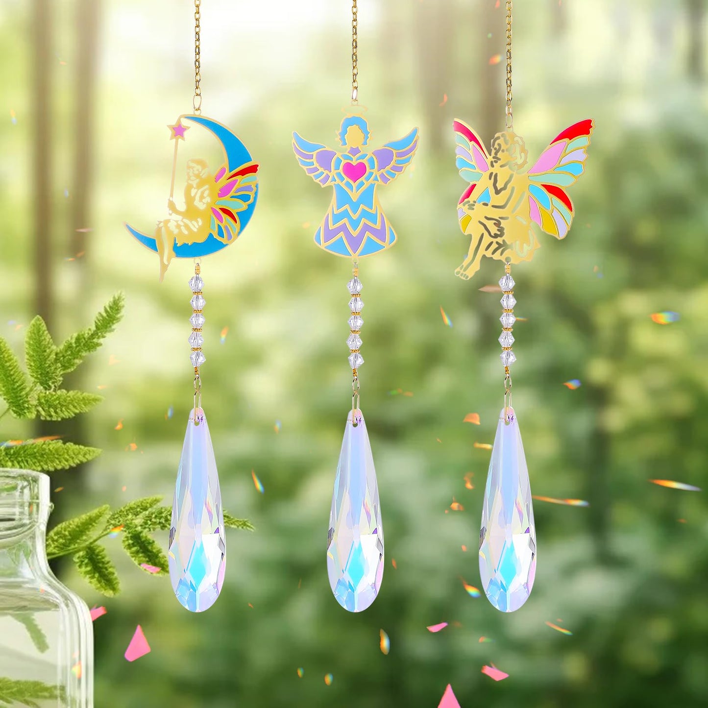 Crystal Sun Catcher Angel Rainbow Maker Hanging Suncatchers Window Decor Christmas Ornaments for Tree Gift for Mom Women Set of 3