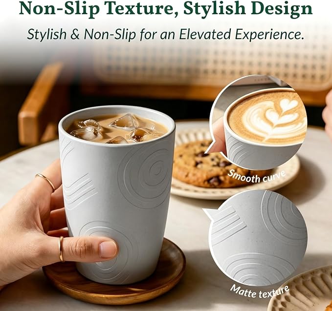 Homienly Glasses Drinking Set 12 OZ Wheat Straw cups- Reusable Drinking Vessel,Dishwasher Safe Cups for Kitchen-Grey Stone