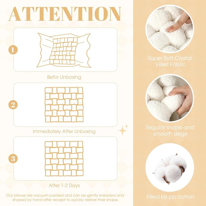 Wenqik 2 Pcs Knot Pillows Square Knotted Plush Throws Soft Accent Pillows Decoration Cushion for Couch Home Office Living Room Bedroom Bed Sofa Decor, 12'' x 13''(Cream White,Lambswool)