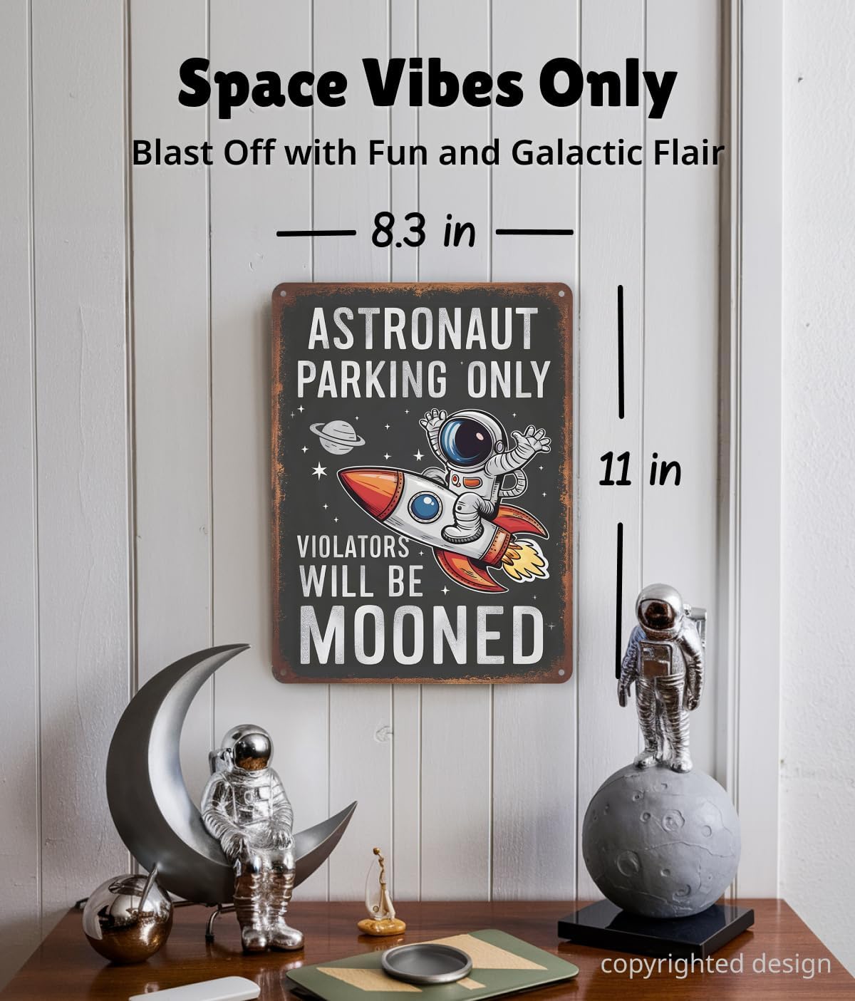 Opix Design Astronaut Parking Sign - Funny Space Room Decor for Boys, Outer Space Gift