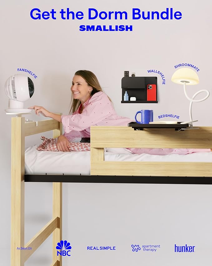 FanShelfie Adjustable Fan Holder for Dorm Room, Bunk & Lofted Bed, College Essentials for Boys & Girls, Patented Height & Distance Design, Compatible with Popular Dorm Fans, 2 Height Options (Black)