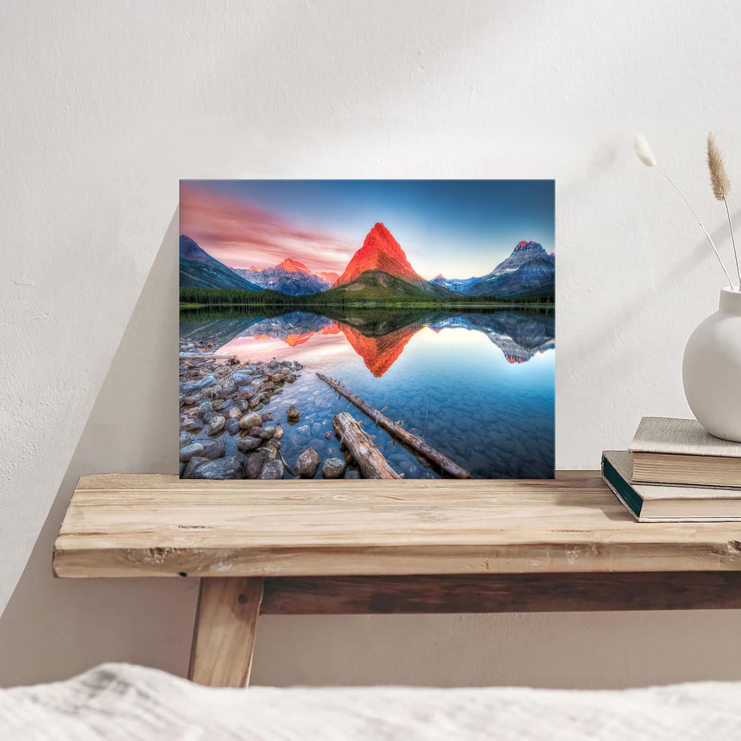 Glacier Mountain Wall Art Sunset Lake Reflection Landscape Canvas Wall Decor National Park Scenery Posters Prints Painting Modern Nature Photo Artwork for Living Room Bedroom Home Decorations 12x16