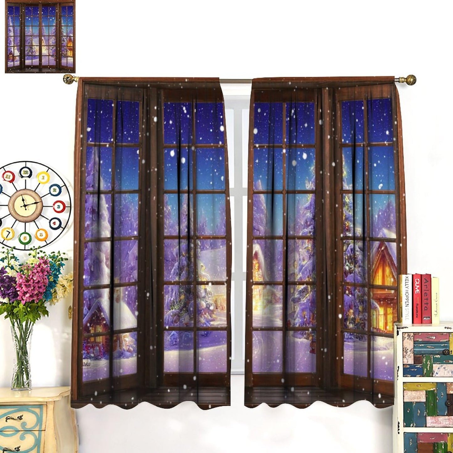 JESTRONRY Winter Christmas Curtains, Winter House Christmas Tree Snow Scenery Seasonal Xmas Nature Theme,Blackout Rod Pocket Window Drapes for Living Room Bedroom Bathroom W42xL45in