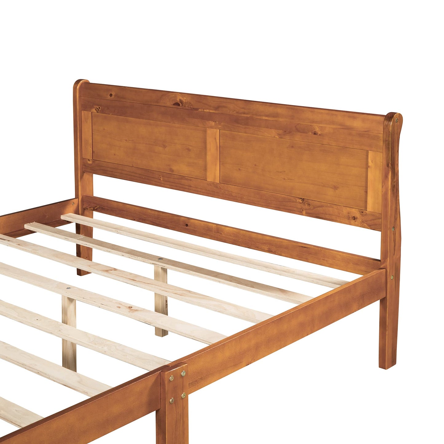 GDFStudio Queen Bed Frame, Wood Platform Queen Size Bed Frame with Headboard and Solid Wood Slat Support, Mid Century Modern Wooden Bed Frame for Bedroom Guest Room, No Box Spring Needed, Oak