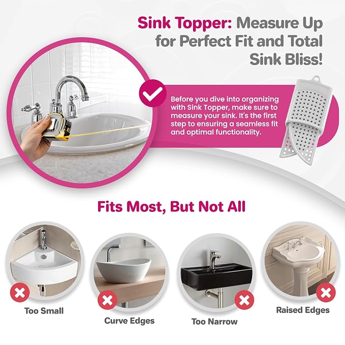 Sink Topper Bathroom Counter Cover & Storage Saver, Foldable Silicone Mat for Hot Tools, Hair Styling & Makeup, Beauty Brush Cleaning Mat, RV Camper Sink Cover & for Small Spaces (Standard Pearl)