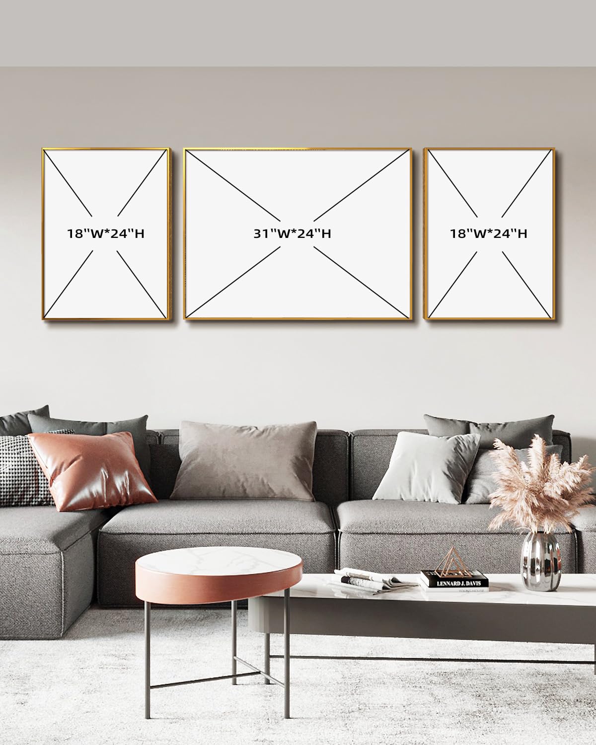 Azartslr Large Framed Modern Rose Gold Wall Art, Luxury 3 Pieces Aluminum Alloy Wall Decor for Living Room, Abstract Gold and Beige Home Bedroom Art Painting, Geometric Crystal Porcelain Artwork Dining Room Pictures Decoration
