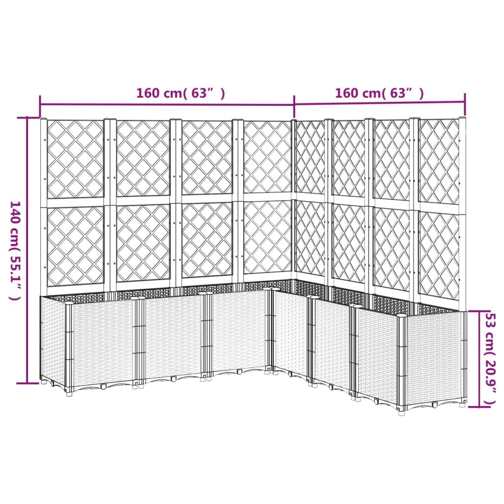 XHNIFBN Brown Modular Garden Planter with Trellis 63x63x55 in Outdoor Raised Beds Box UV Polypropylene for Balcony Patio Terrace