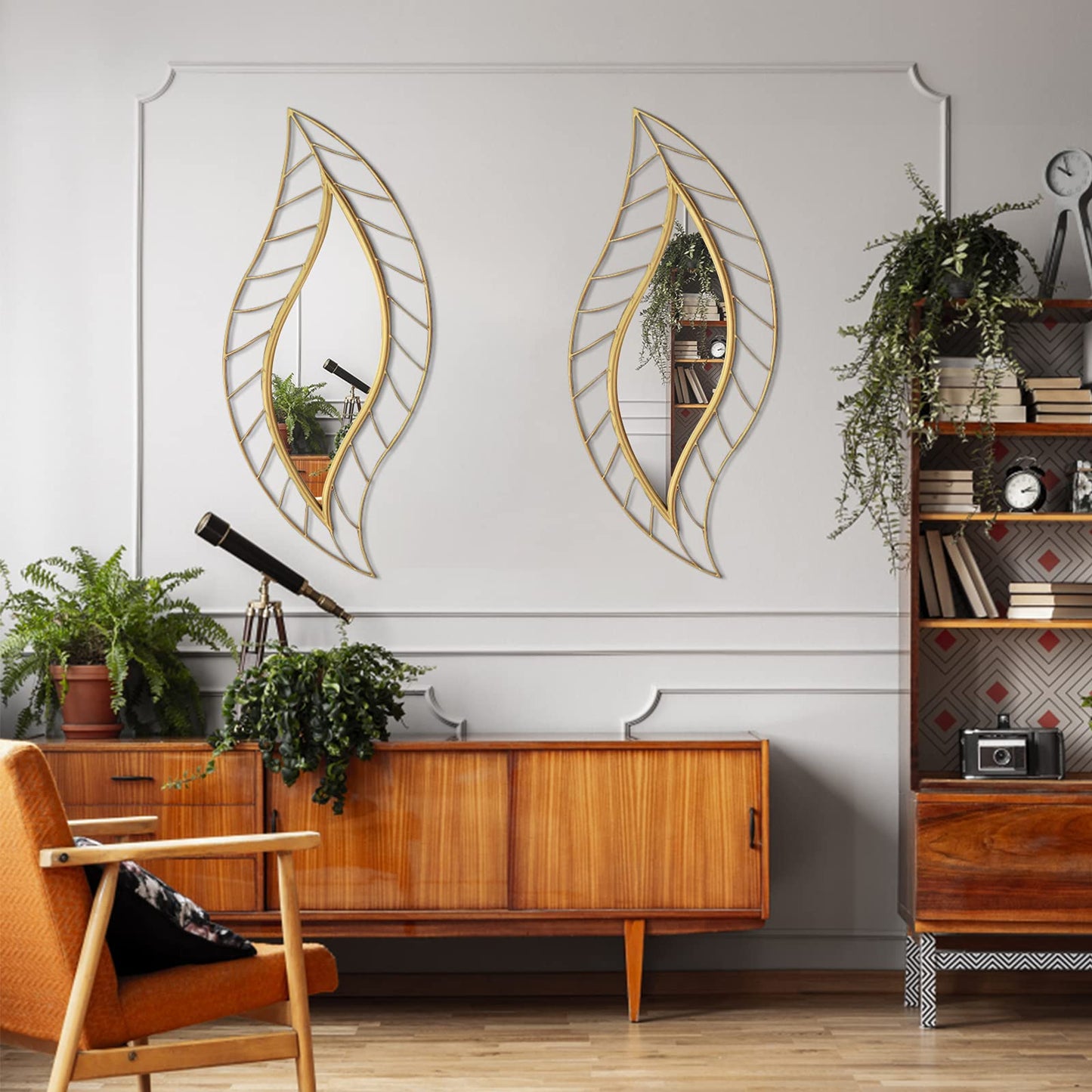 ironsmithn Leaf Teardrop Mirror, Gold Decorative Wall Mirror with Metal Frame, 45" x 18.5" Wall Mounted Mirrors for Bathroom Vanity Living Room Bedroom Fireplace