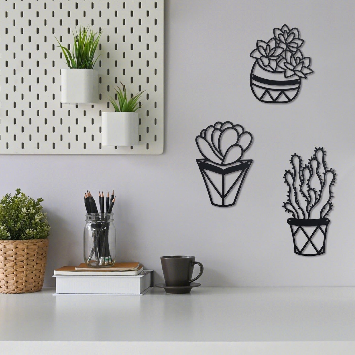 OYEFLY Cactus Metal Wall Art,Modern Metal Wall Decors Plant (3 Pcs)