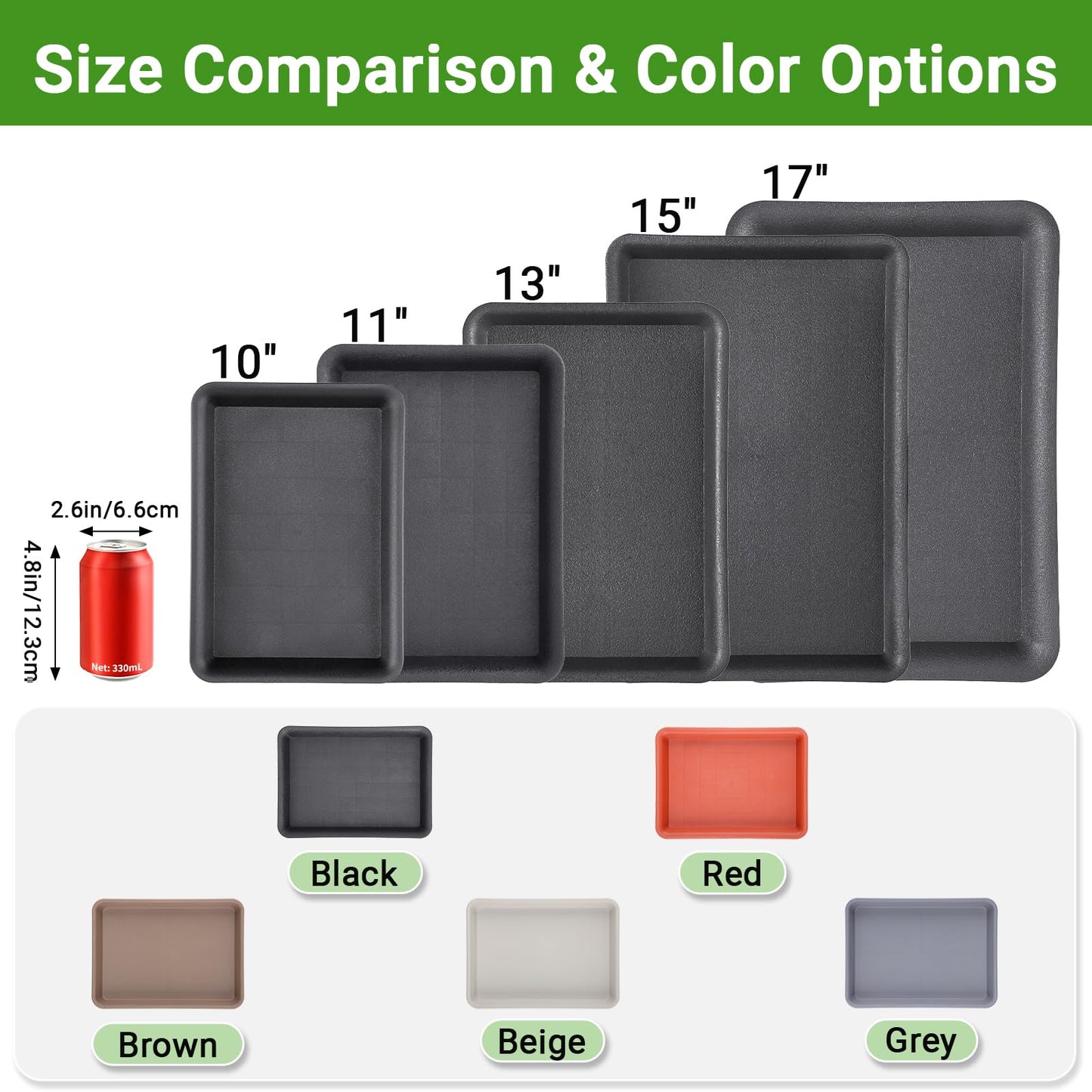 GREANER 17 Inch Plastic Plant Saucer, Black Trays for Plants, Flower Pot No Holes Plant Drip Trays, Heavy Duty Plastic Plant Saucers for Indoors Outdoors